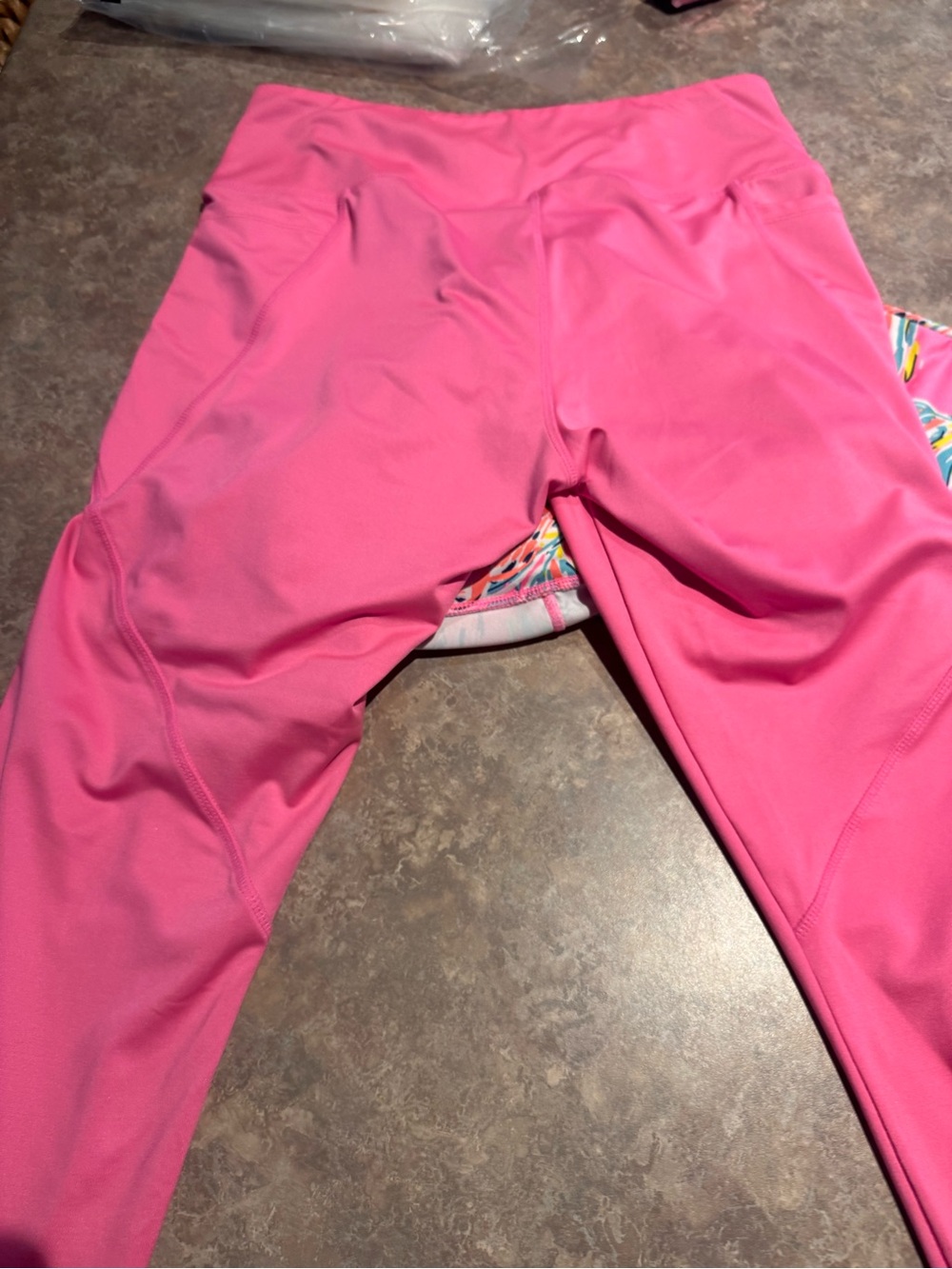 crown & ivy (2) Pair Hot Pink Solid & Hot Pink Floral Parrot Print Leggings - Picture 5 of 6